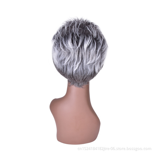short grey machine made synthetic wig